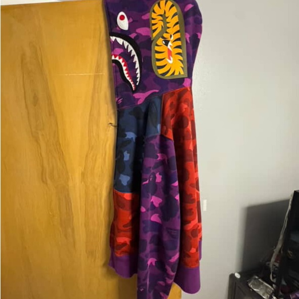 Bape Purple and Red Camo Zip Up Sweater